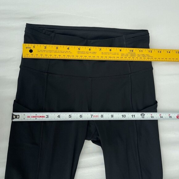 Lululemon Wunder Under Workout Crop Leggings Side Pockets Mid-Rise Black Women 4 - Picture 8 of 12